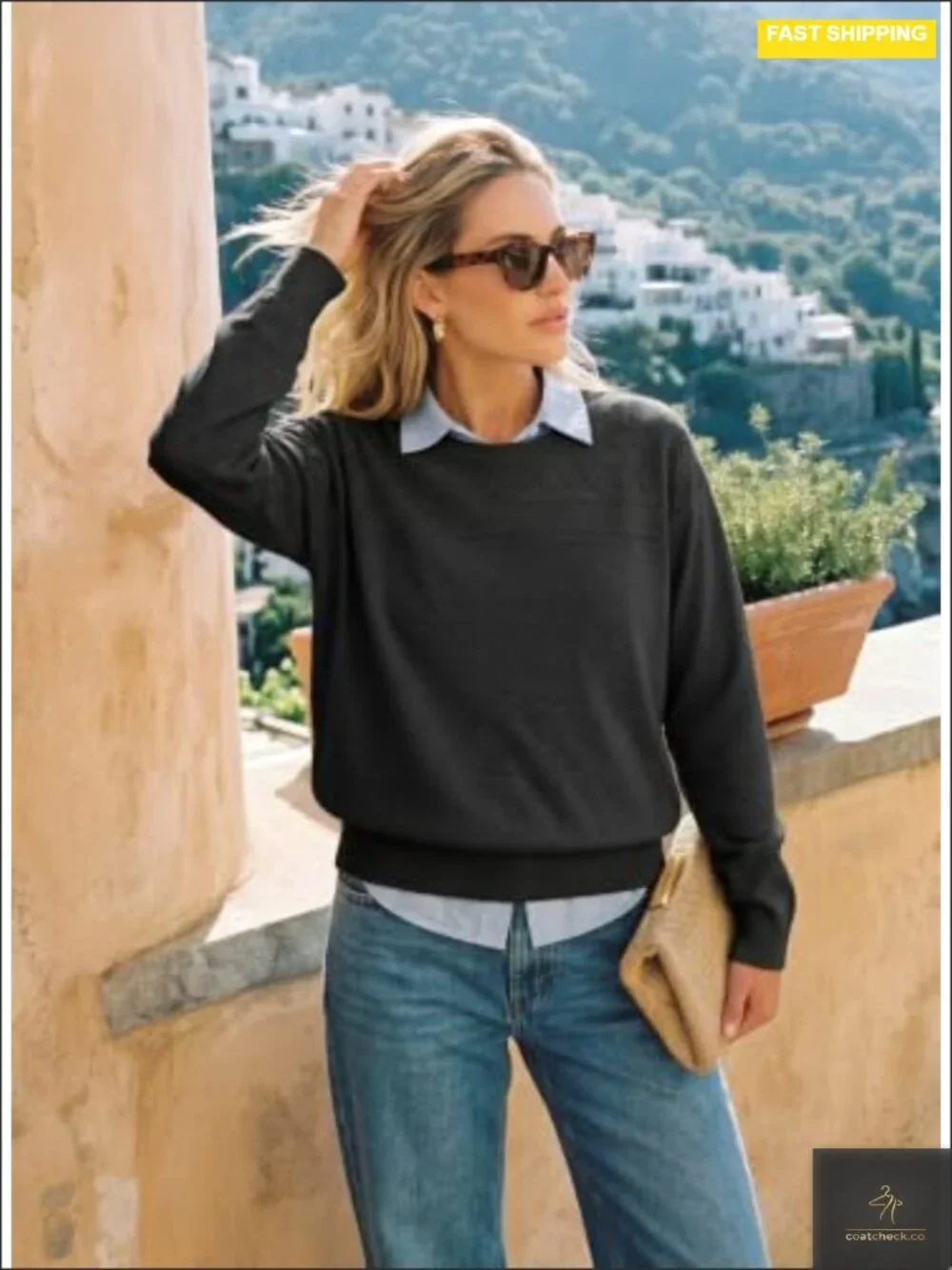 Wool Hollow Out Crochet Pullover Lightweight Knit Top Long Sleeve Crew Neck
